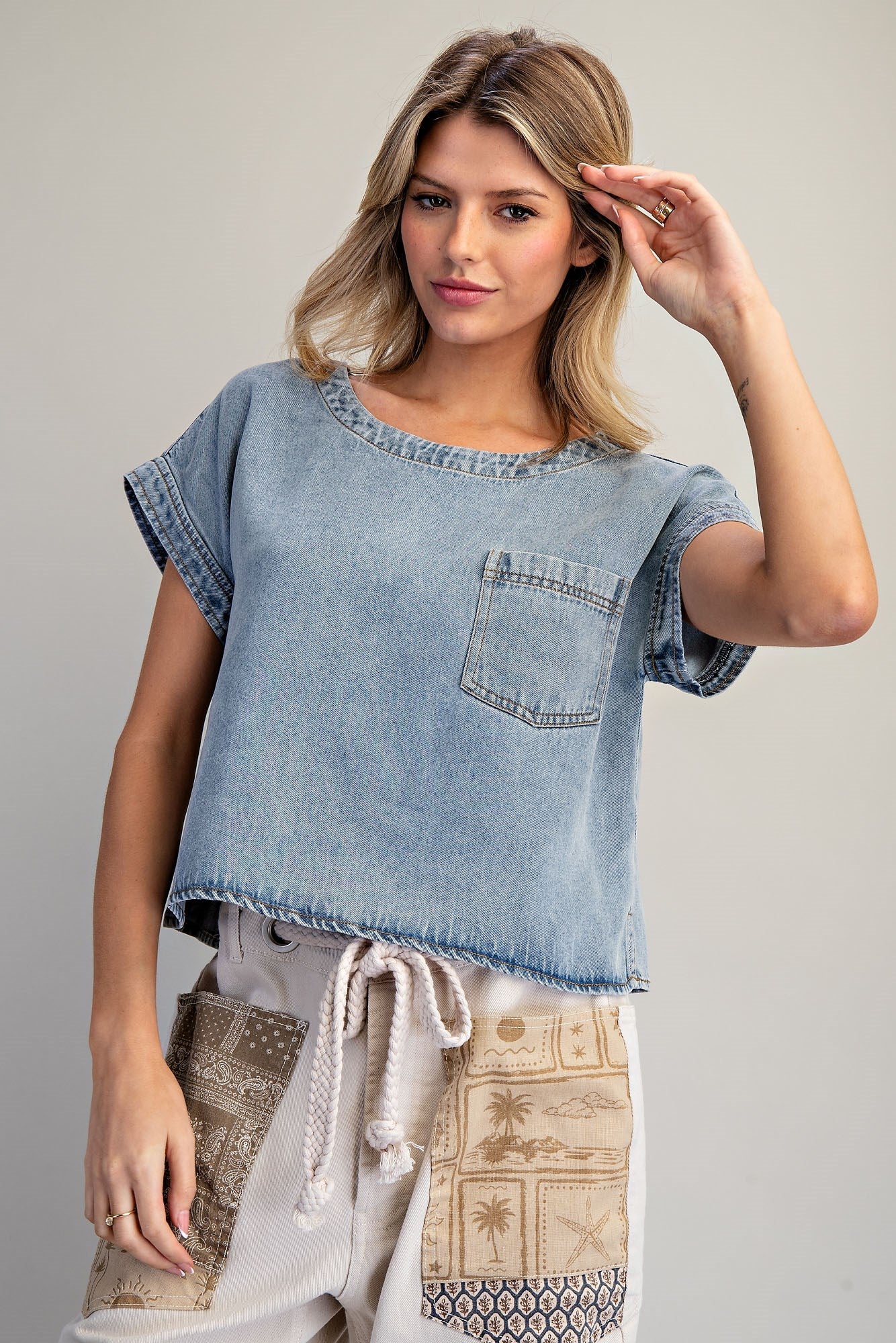 Round Neck Denim Top