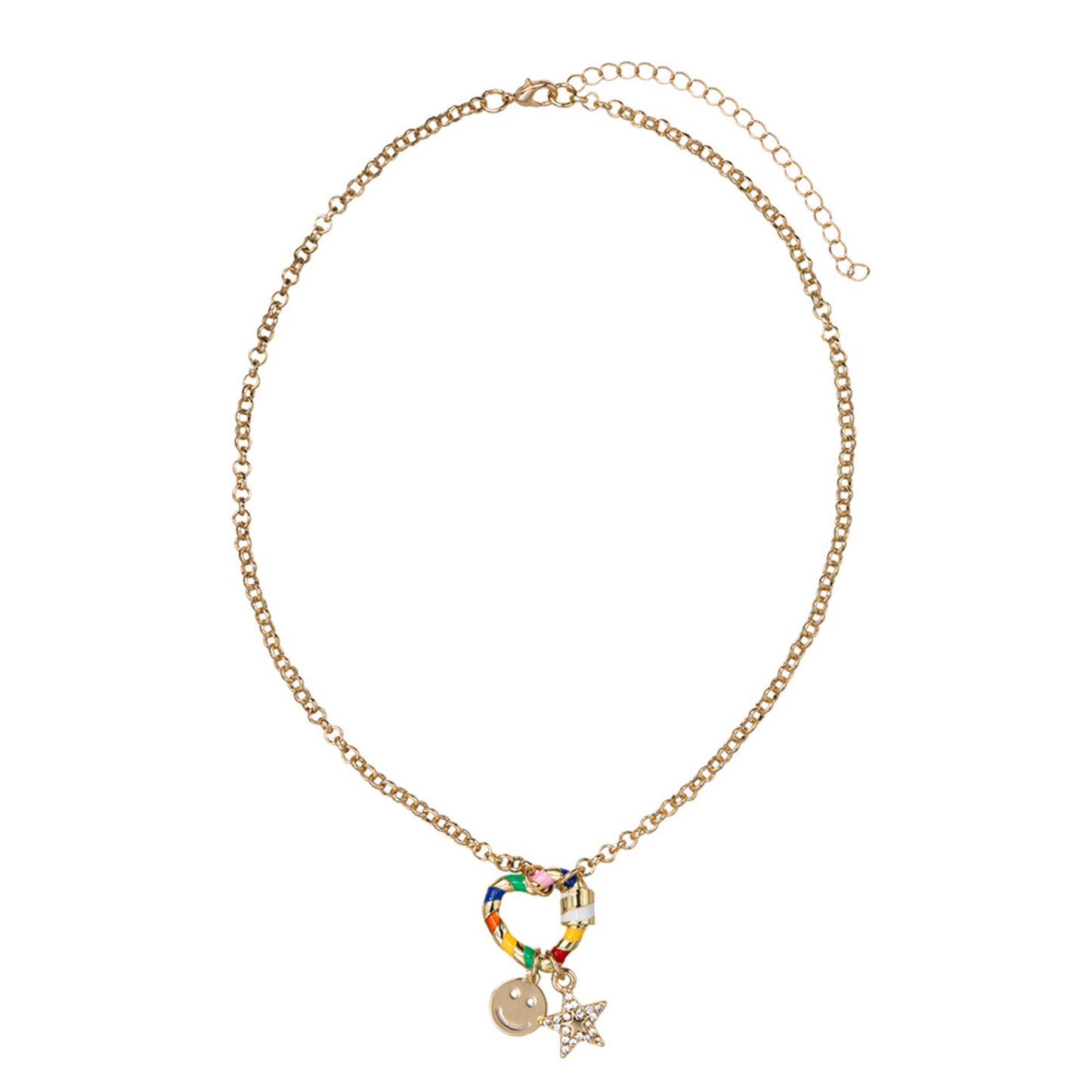 Kids Gold O Cross Chain Necklace Multi Heart Carab