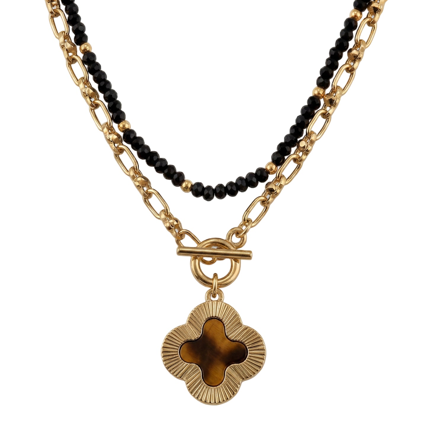 18k Gold Plated Two Strand Gold, Jet Faceted Chain