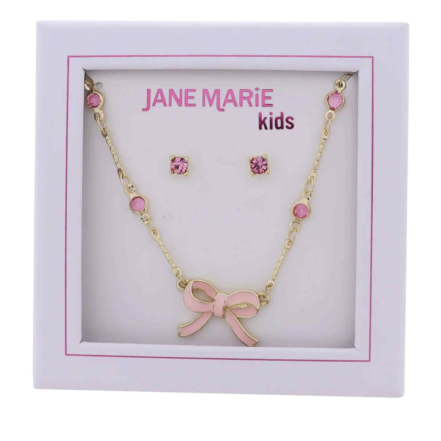 Kids Pink Crystal Station Chain Necklace with Pink