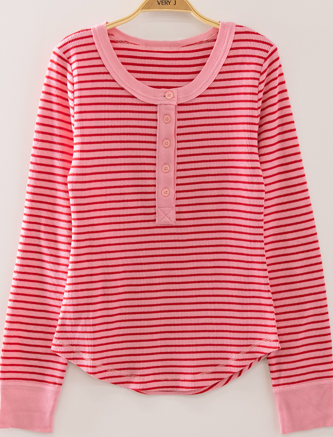 Micro Stripe Henley Top