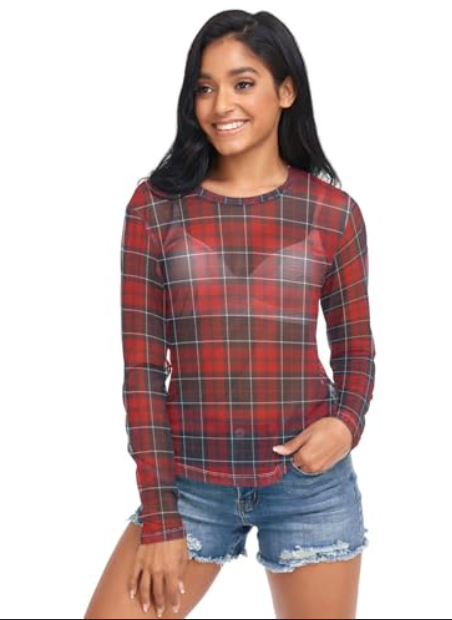 Tartan Plaid Sheer Top