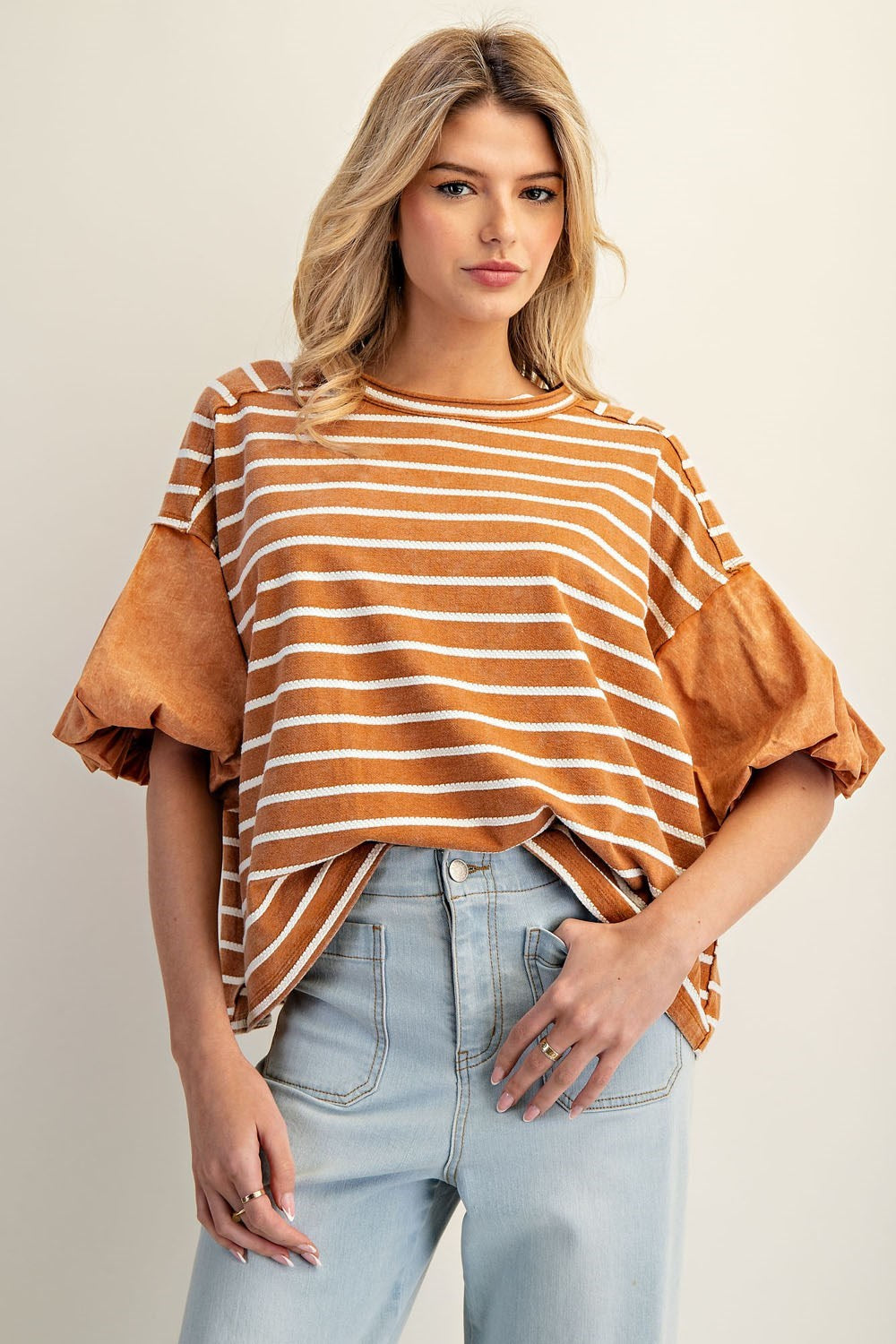 Striped Puff Sleeve Top