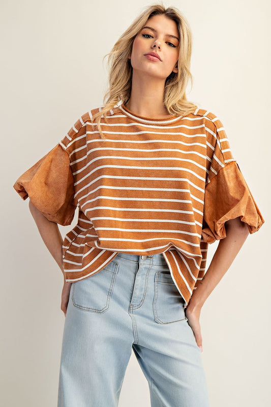 Striped Puff Sleeve Top