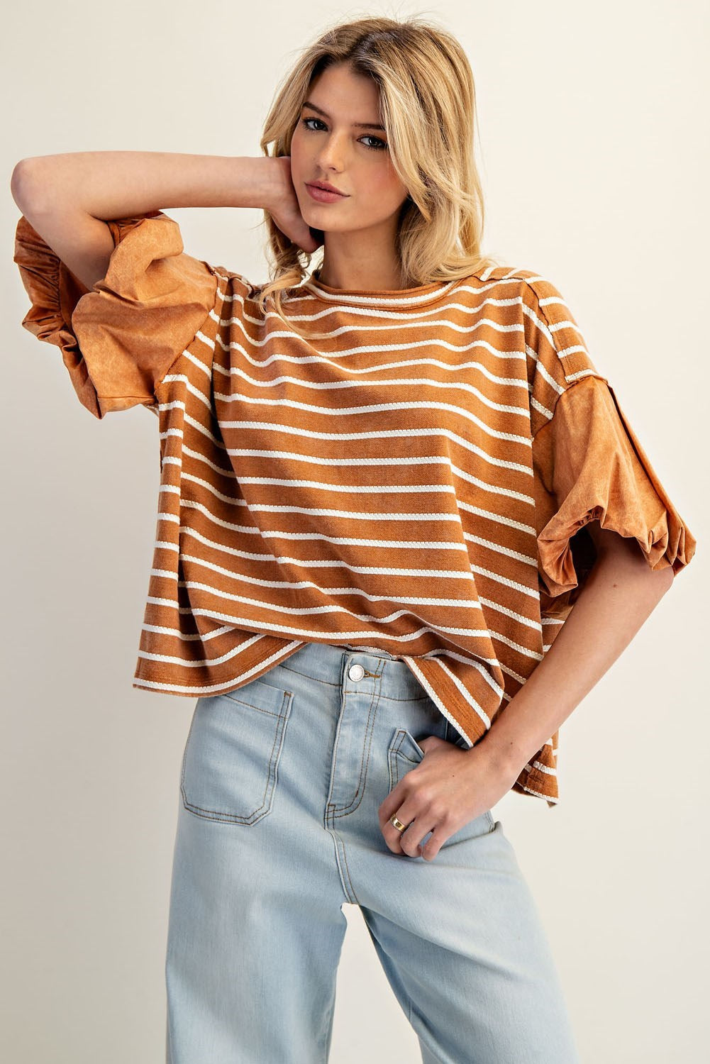 Striped Puff Sleeve Top