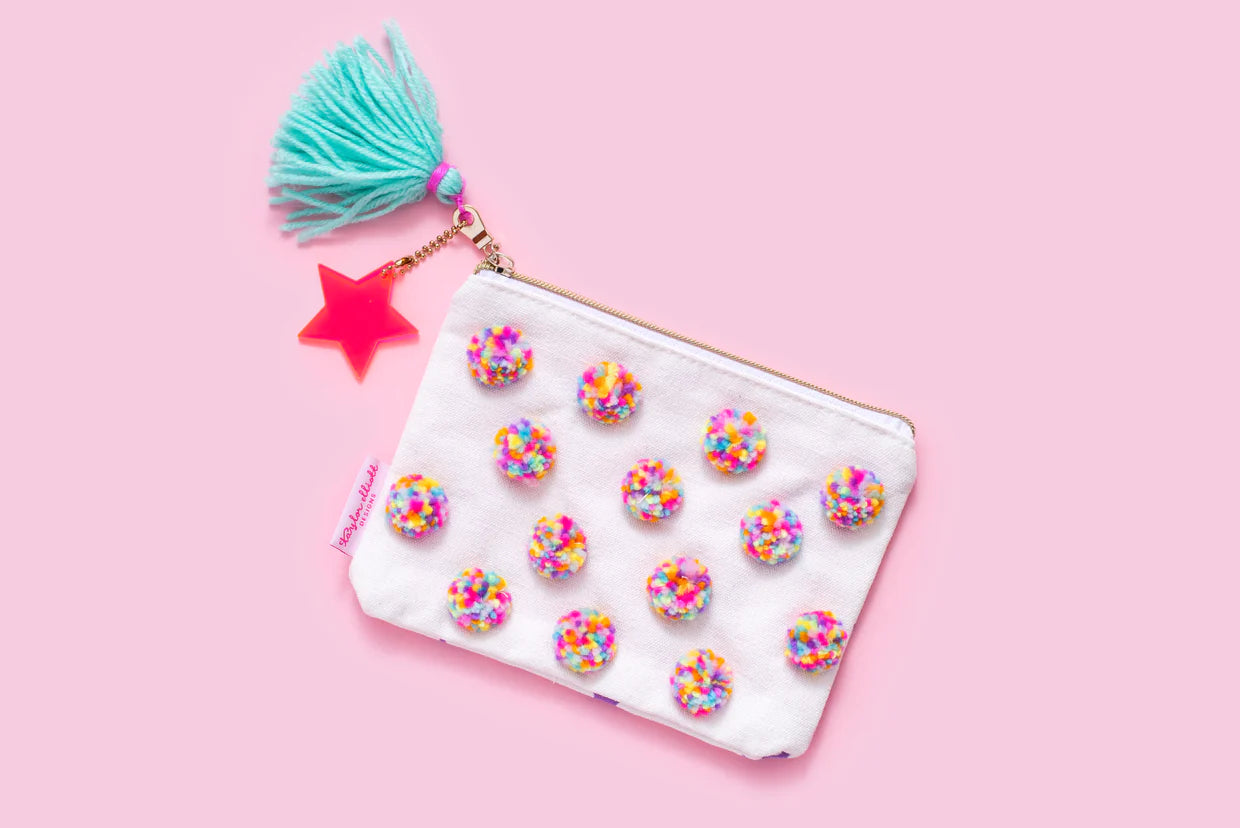 TE multicolored Pom Pom pouch