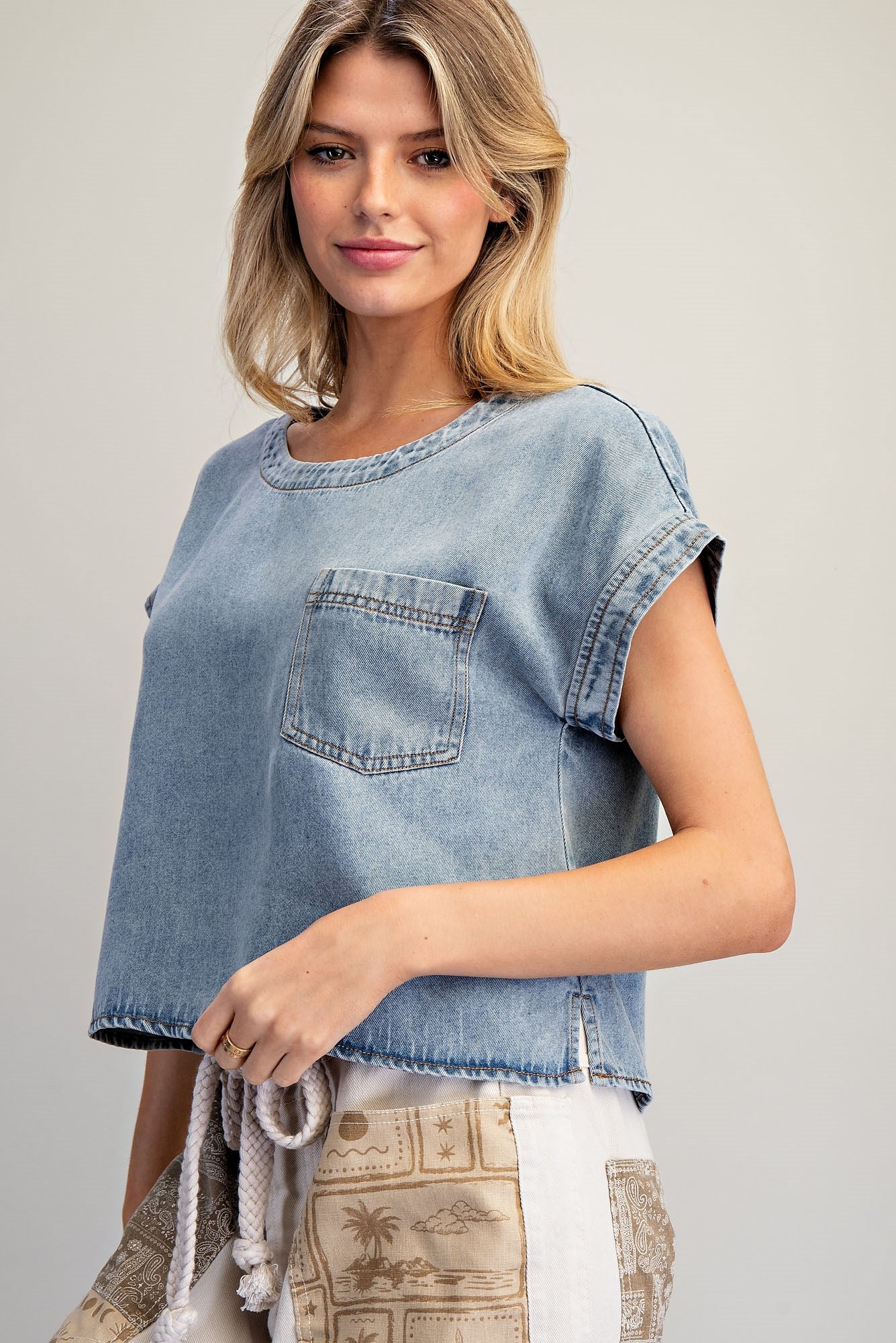 Round Neck Denim Top