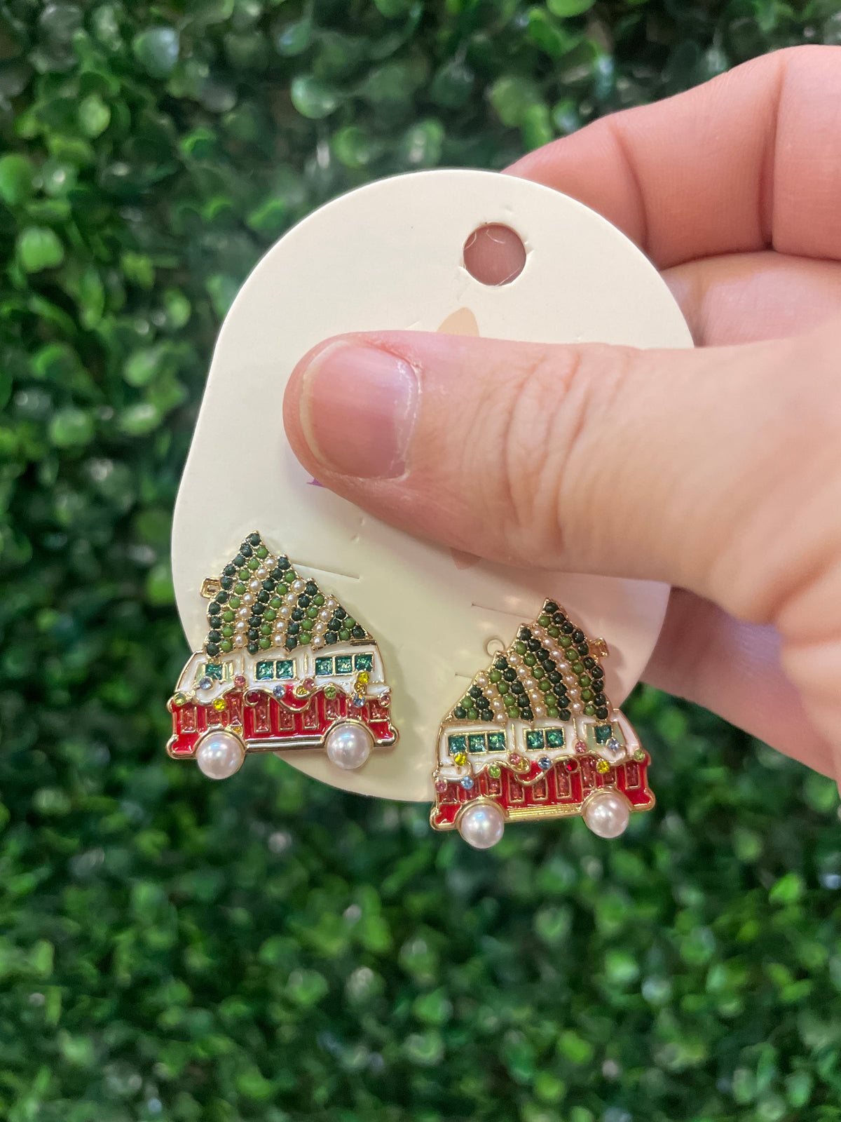 Red Van Christmas Tree Earrings