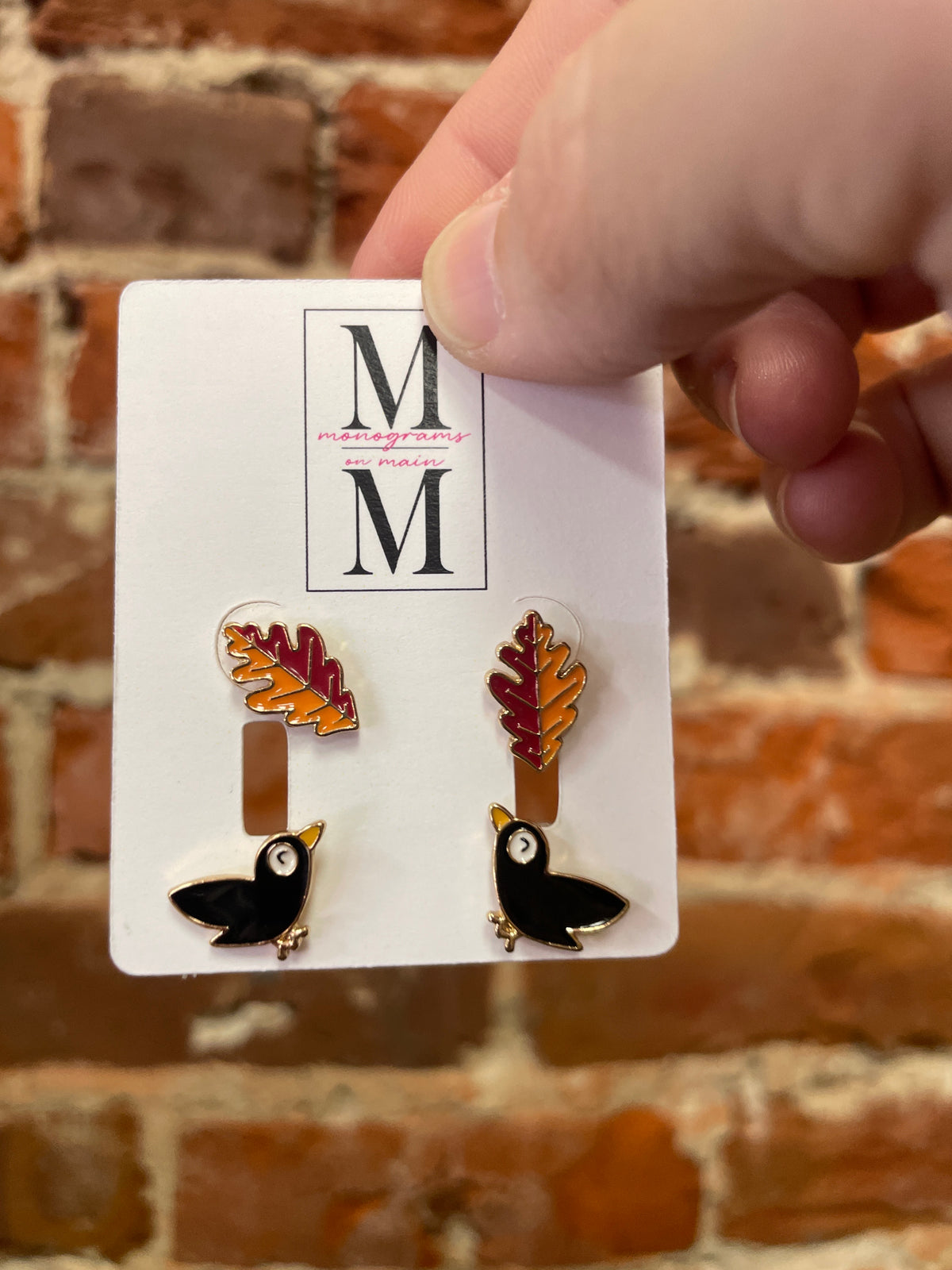 Crow and Leaf Fall Enamel Earring Set