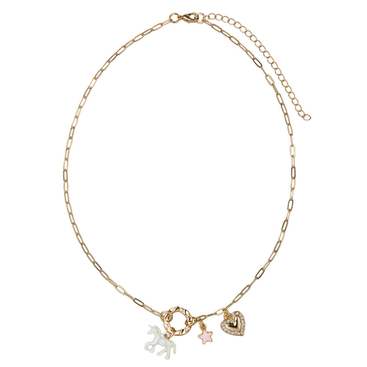 Kids Gold Paperclip Chain Necklace with Unicorn, H