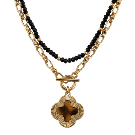 18k Gold Plated Two Strand Gold, Jet Faceted Chain