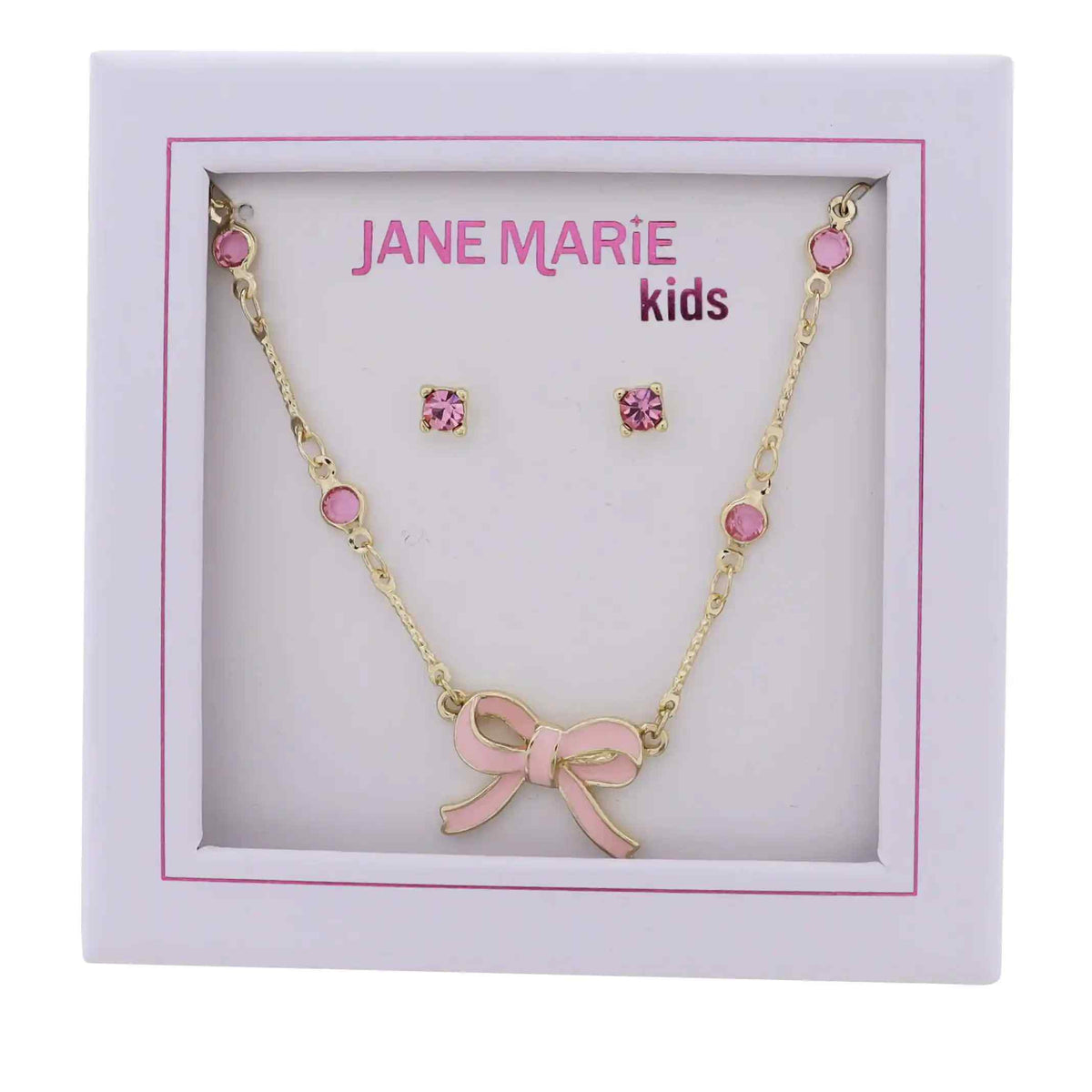 Kids Pink Crystal Station Chain Necklace with Pink