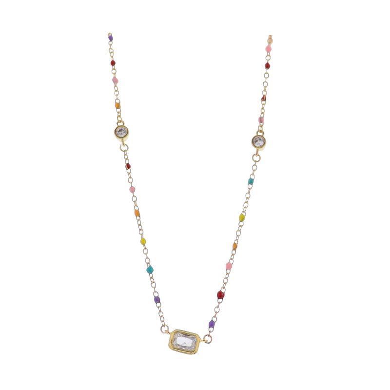 18K Gold Plated Multi, Gold Enamel Chain Necklace