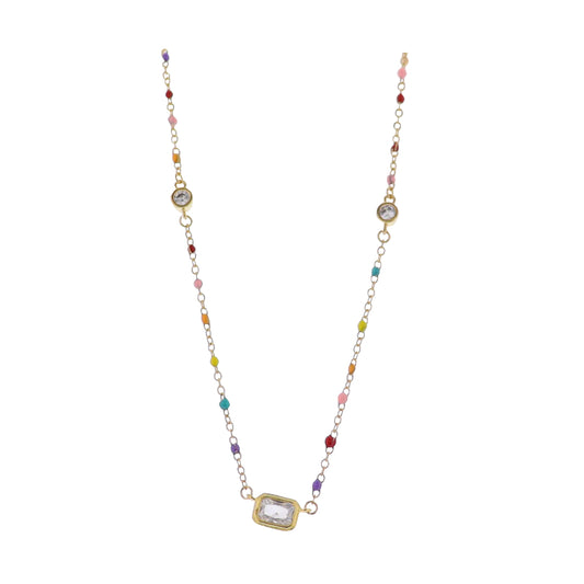 18K Gold Plated Multi, Gold Enamel Chain Necklace