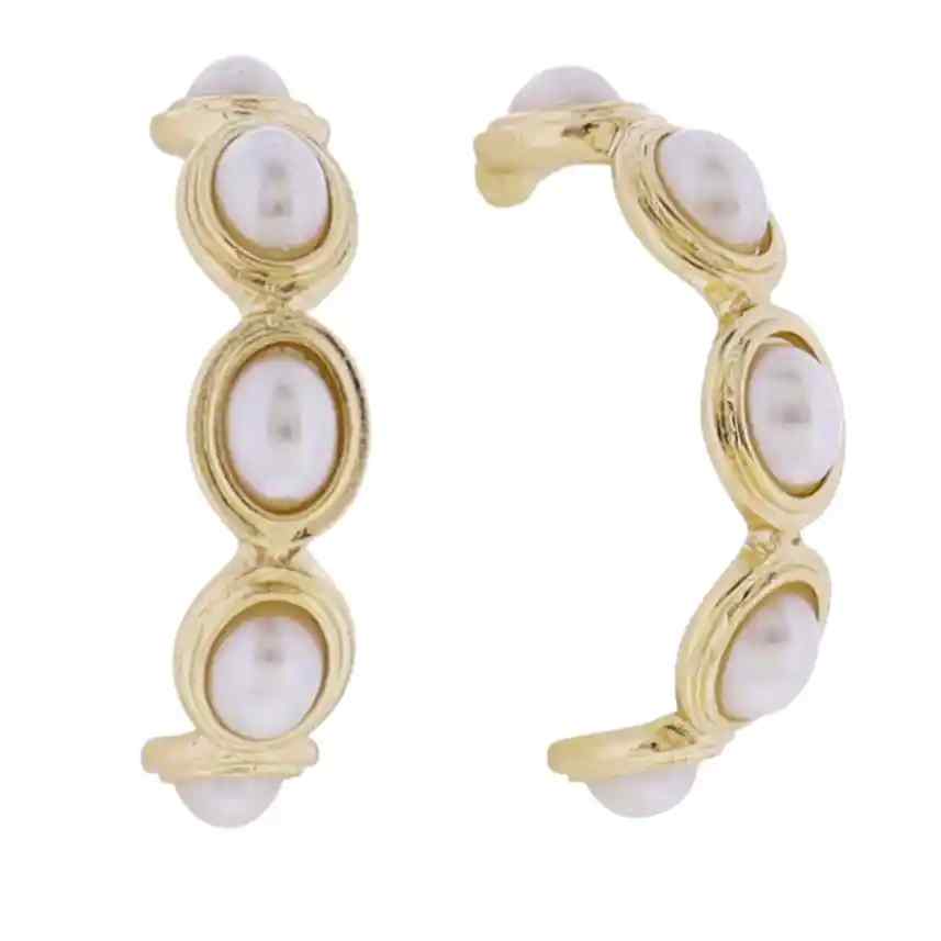 Gold Hoop Earring with Pearl Cabochans