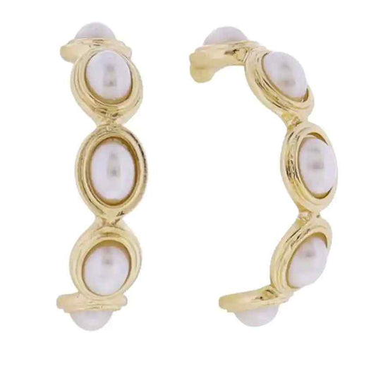 Gold Hoop Earring with Pearl Cabochans