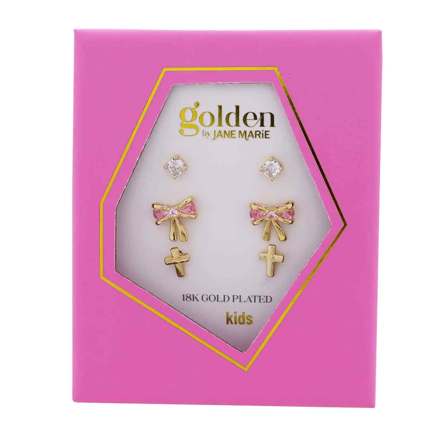 Kids 18k Gold Plated Set of 3, Clear Crystal Circl