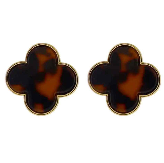 18k Gold Plated Tortoise Large Quatrefoil Earring
