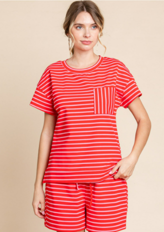 Red/Pink Striped Short Set