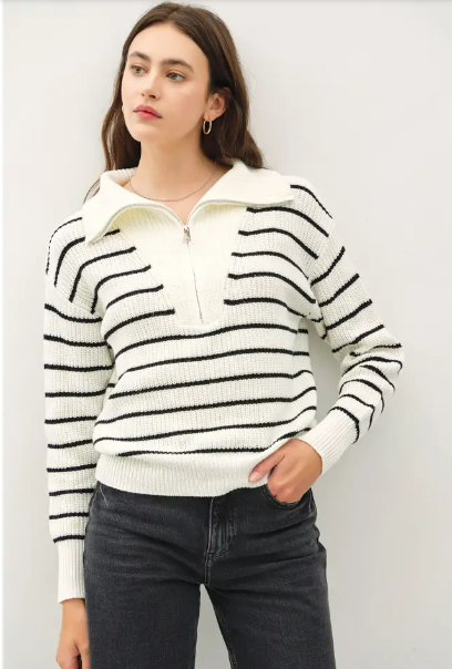 Striped Half Zip Sweater