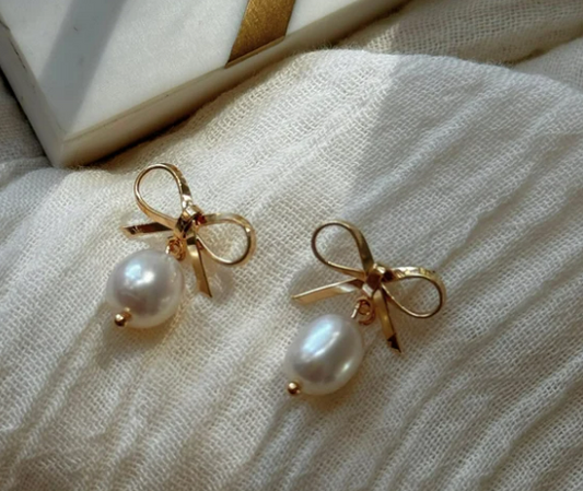 Coquette Pearl Drop Bow Earrings