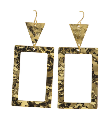 Gold Hammered Triangle Earrings