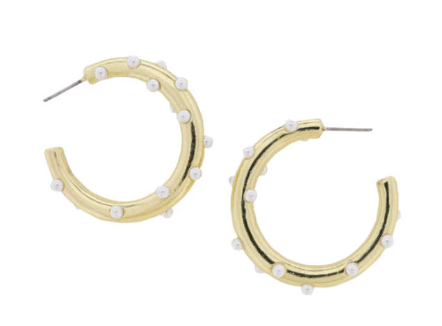 Chain Hoop Earring with White Pearls