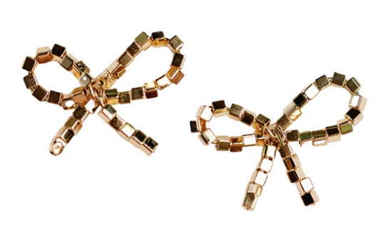 Gold Beaded Bow Studs