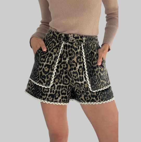 Leopard Denim Shorts
