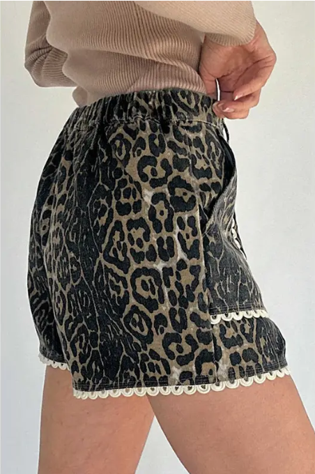 Leopard Denim Shorts