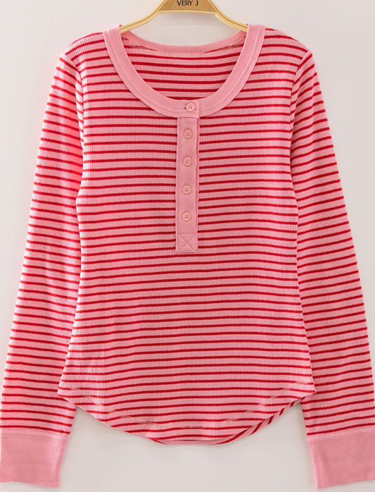 Micro Stripe Henley Top