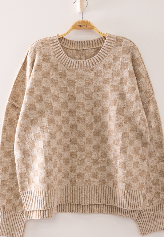 Checkered Mocha Sweater