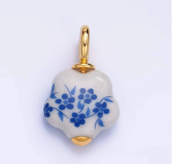 Ceramic Blue/White Floral Huggie